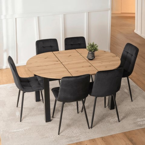 Zestaw Stół HARRY 102-142 cm Dąb Artisan/Czarny i 6 Krzeseł PERU Czarnych