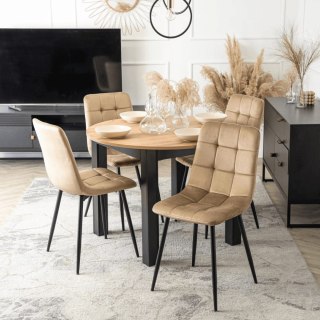 Zestaw Stół HARRY 102-142 cm Dąb Craft/Czarny i 4 Krzesła PERU Beżowe