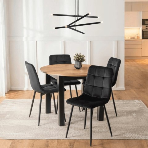 Zestaw Stół HARRY 102-142 cm Dąb Craft/Czarny i 4 Krzesła PERU Czarne