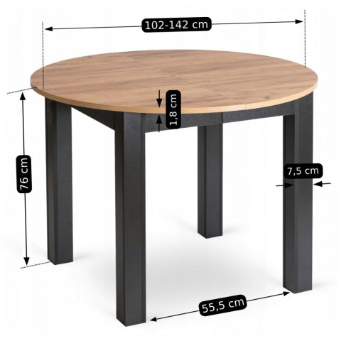 Zestaw Stół HARRY 102-142 cm Dąb Craft/Czarny i 4 Krzesła RICK Musztardowe
