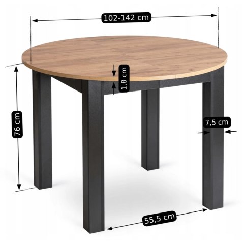 Zestaw Stół HARRY 102-142 cm Dąb Craft/Czarny i 6 Krzeseł CHRIS Szarych