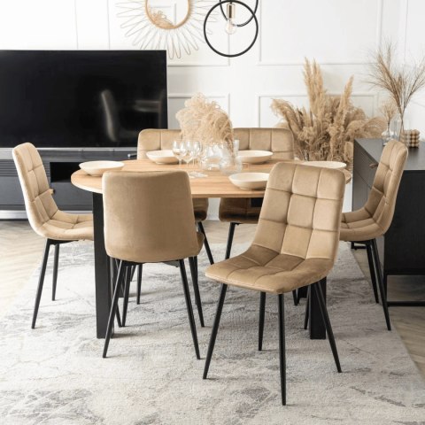 Zestaw Stół HARRY 102-142 cm Dąb Craft/Czarny i 6 Krzeseł PERU Beżowych