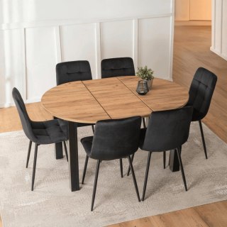 Zestaw Stół HARRY 102-142 cm Dąb Craft/Czarny i 6 Krzesłeł PERU Czarnych