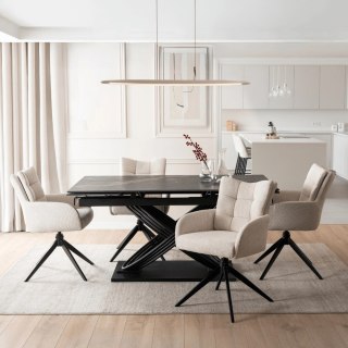 Zestaw Stół IBIZA 160-240 cm Czarny Marmur/Czarny i 4 Krzesła JULY Kremowe