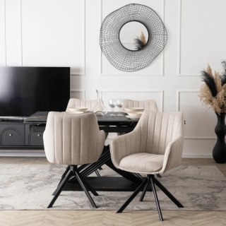 Zestaw Stół IBIZA 160-240 cm Czarny Marmur/Czarny i 4 Krzesła MUMBAI Kremowe