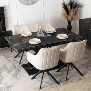 Zestaw Stół IBIZA 160-240 cm Czarny Marmur/Czarny i 4 Krzesła MUMBAI Kremowe