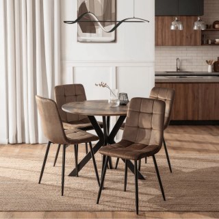 Zestaw Stół LAUREN 90 cm Dąb Rustykalny/Czarny i 4 Krzesła PERU Brązowe