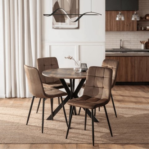 Zestaw Stół LAUREN 90 cm Dąb Rustykalny/Czarny i 4 Krzesła PERU Brązowe
