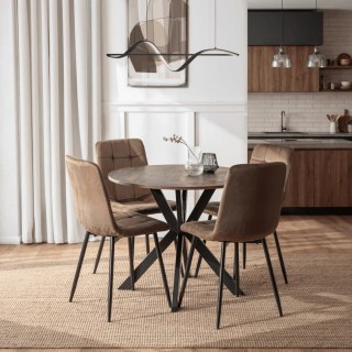 Zestaw Stół LAUREN 90 cm Dąb Rustykalny/Czarny i 4 Krzesła PERU Brązowe