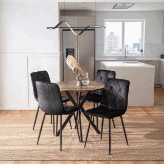 Zestaw Stół LAUREN 90 cm Dąb Rustykalny/Czarny i 4 Krzesła ROBIN Czarne