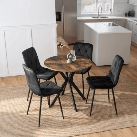 Zestaw Stół LAUREN 90 cm Dąb Rustykalny/Czarny i 4 Krzesła ROBIN Czarne