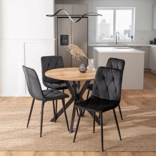 Zestaw Stół LAUREN 90 cm Dąb Złoty/Czarny i 4 Krzesła ROBIN Czarne