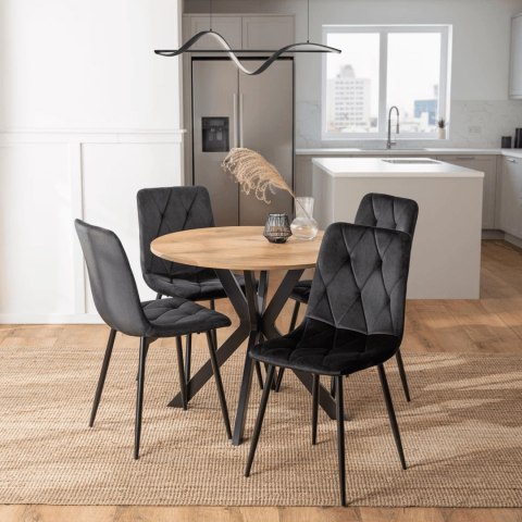 Zestaw Stół LAUREN 90 cm Dąb Złoty/Czarny i 4 Krzesła ROBIN Czarne