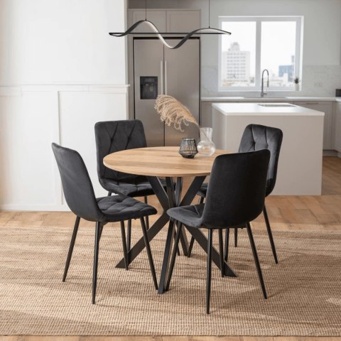 Zestaw Stół LAUREN 90 cm Dąb Złoty/Czarny i 4 Krzesła ROBIN Czarne