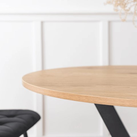Zestaw Stół LAUREN 90 cm Dąb Złoty/Czarny i 4 Krzesła ROBIN Czarne