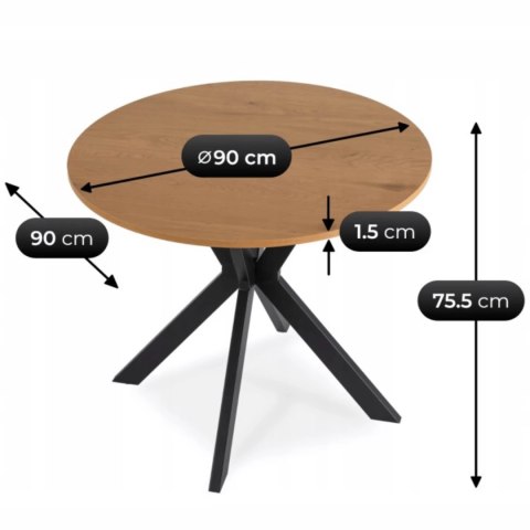 Zestaw Stół LAUREN 90 cm Dąb Złoty/Czarny i 4 Krzesła ROBIN Czarne