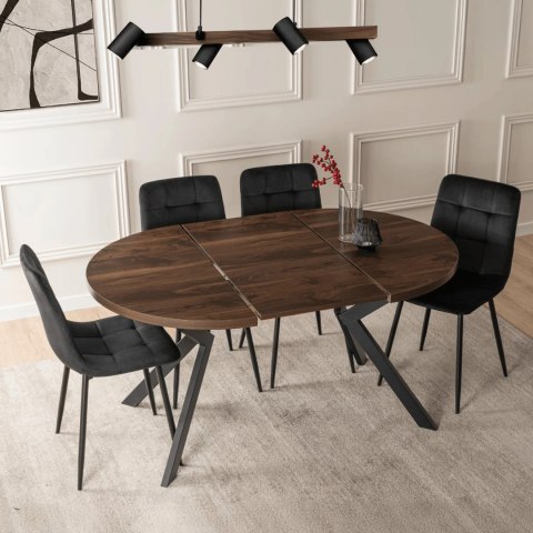 Zestaw Stół LUKAS 100-250 cm Orzech/Czarny i 4 Krzesła PERU Czarne