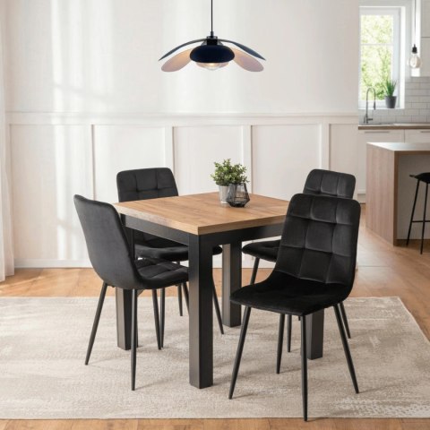 Zestaw Stół MAX 80-160 cm Dąb Craft/Czarny i 4 Krzesła PERU Czarne