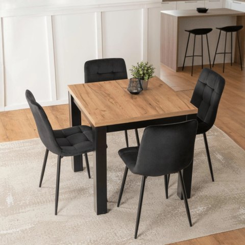 Zestaw Stół MAX 80-160 cm Dąb Craft/Czarny i 4 Krzesła PERU Czarne