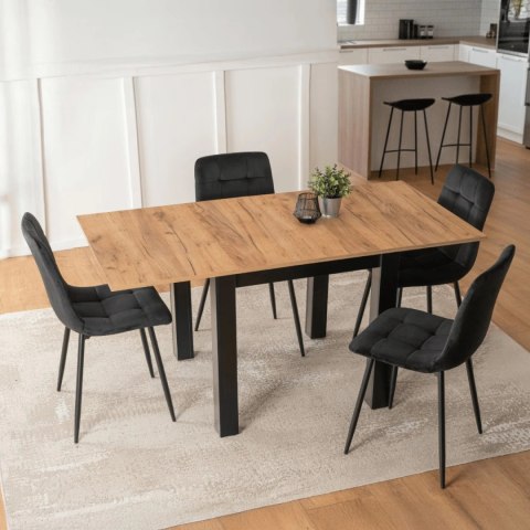 Zestaw Stół MAX 80-160 cm Dąb Craft/Czarny i 4 Krzesła PERU Czarne
