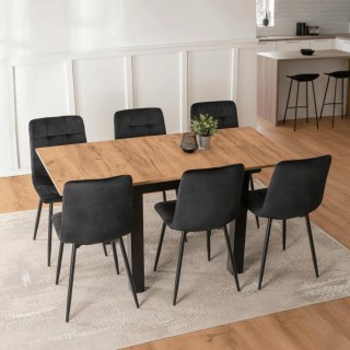 Zestaw Stół MAX 80-160 cm Dąb Craft/Czarny i 6 Krzeseł PERU Czarnych