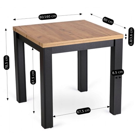 Zestaw Stół MAX 80-160 cm Dąb Craft/Czarny i 6 Krzeseł PERU Czarnych