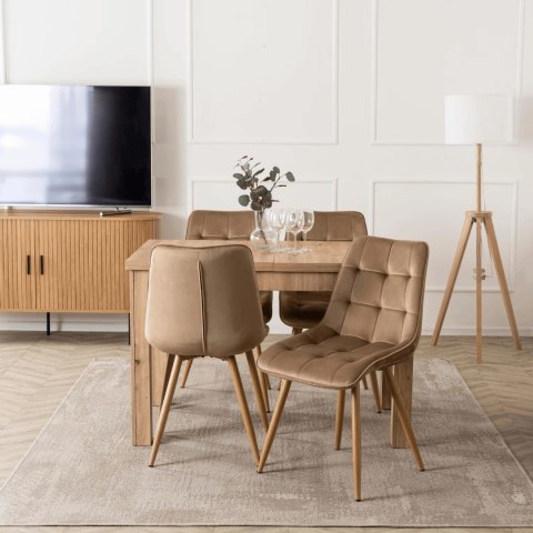 Zestaw Stół SKUBI 120-160 cm Dąb Artisan i 4 Krzesła RODRI Beżowe