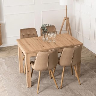 Zestaw Stół SKUBI 120-160 cm Dąb Artisan i 4 Krzesła RODRI Beżowe