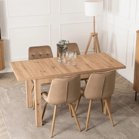 Zestaw Stół SKUBI 120-160 cm Dąb Artisan i 4 Krzesła RODRI Beżowe