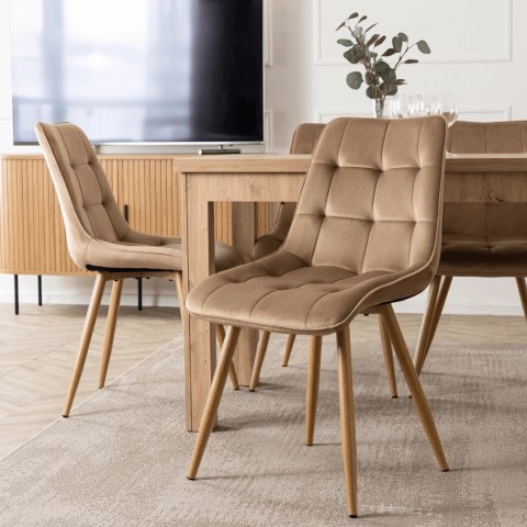 Zestaw Stół SKUBI 120-160 cm Dąb Artisan i 4 Krzesła RODRI Beżowe