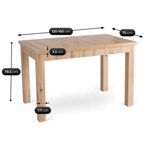 Zestaw Stół SKUBI 120-160 cm Dąb Artisan i 4 Krzesła RODRI Beżowe