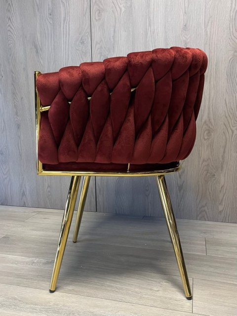 Krzesło plecione Lugano fotel TRECCIA BURGUNDY VELVET GOLD OUTLET
