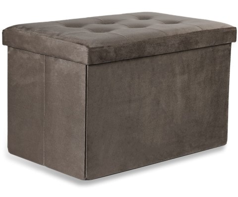 Pufa składana XL z guzikami - 60x38x38cm aksamit brąz
