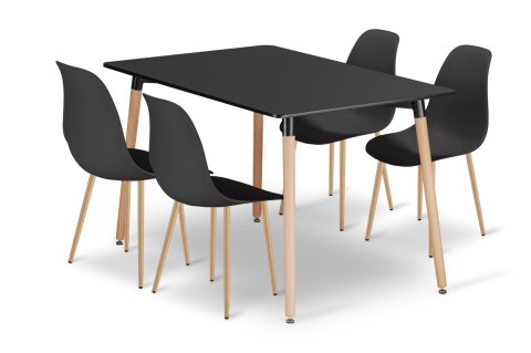Zestaw Stół ADRIA 120cm x 80cm - czarny + 4 krzesła WAT czarne / nogi naturalne