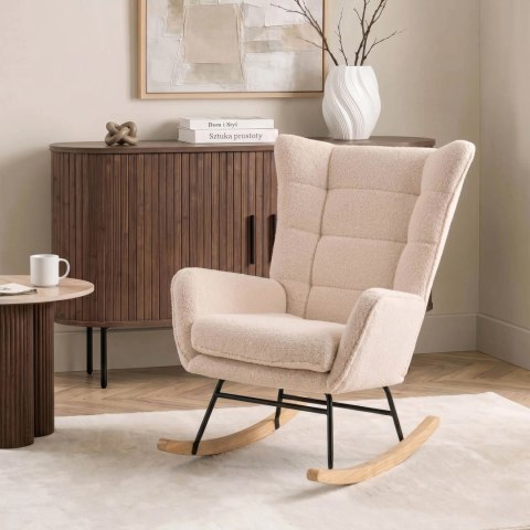 Fotel Bujany JACKSON Beżowy Boucle/Dąb