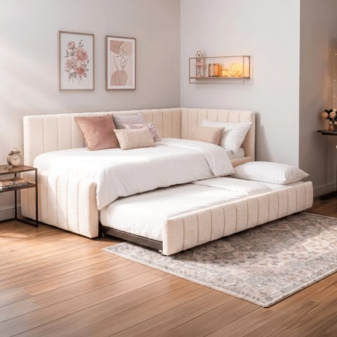 Łóżko 120x200 VILLEMO Kremowe Boucle