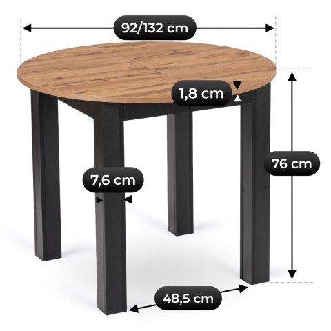 Stół HARRY Rozkładany 92-132 cm Dąb Craft/Czarny