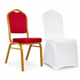 King Home Zestaw krzesło bankietowe HEROS czerwone + pokrowiec WEDING biały