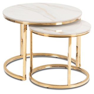 Zestaw Stolików Ceramicznych MILANO 45 cm/60 cm Biały Marmur/Złoty