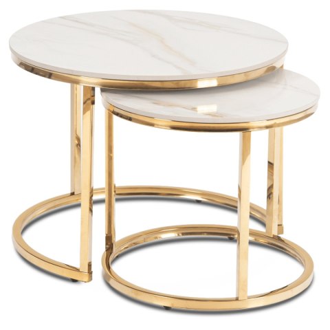 Zestaw Stolików Ceramicznych MILANO 45 cm/60 cm Biały Marmur/Złoty
