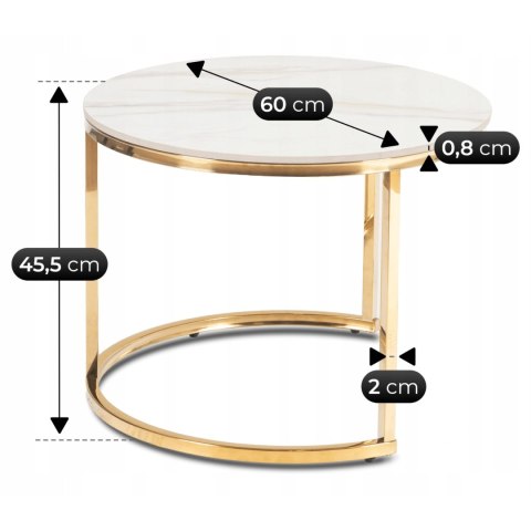 Zestaw Stolików Ceramicznych MILANO 45 cm/60 cm Biały Marmur/Złoty