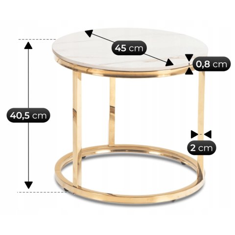 Zestaw Stolików Ceramicznych MILANO 45 cm/60 cm Biały Marmur/Złoty