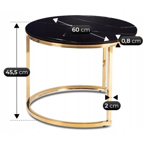 Zestaw Stolików Ceramicznych MILANO 45 cm/60 cm Czarny Marmur/Złoty