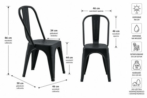 King Home Zestaw 6 Krzeseł TOWER PARIS PP UV czarne