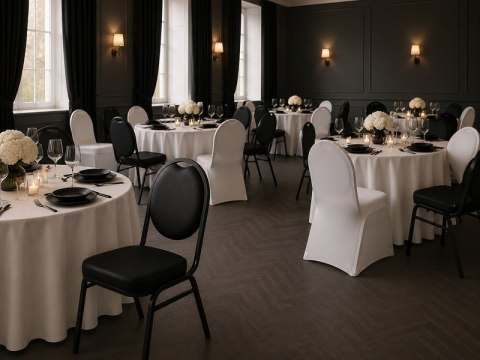 King Home Zestaw 6 krzeseł bankietowych HEBE + 6 pokrowców WEDING