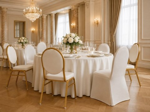 King Home Zestaw 6 krzeseł bankietowych HESTIA + 6 pokrowców WEDING