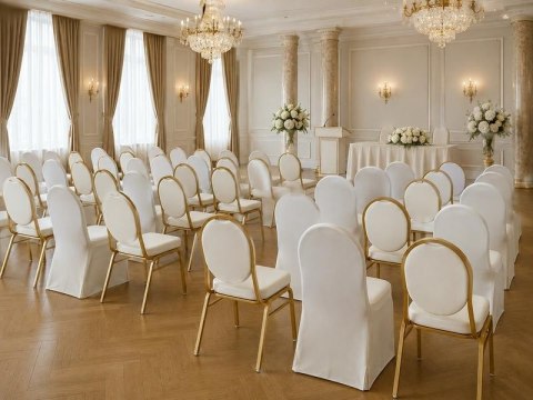 King Home Zestaw 6 krzeseł bankietowych HESTIA + 6 pokrowców WEDING