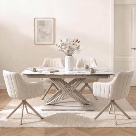 Stół IBIZA Ceramiczny Rozkładany 160-240 cm Biały Marmur/Kaszmir