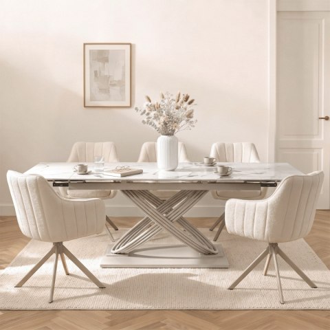 Stół IBIZA Ceramiczny Rozkładany 160-240 cm Biały Marmur/Kaszmir
