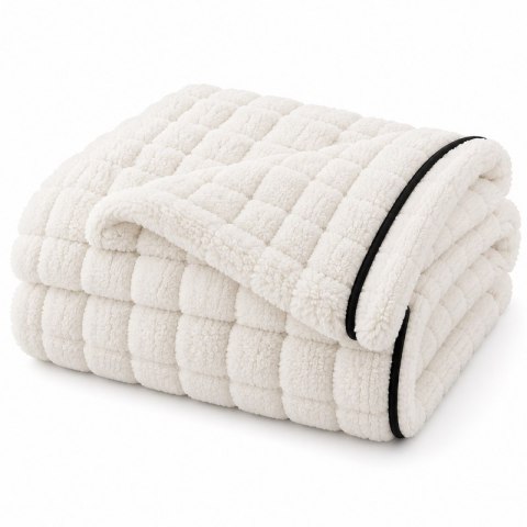 SHP Koc pluszowy kratka SHP ROYAL 200x150 biały